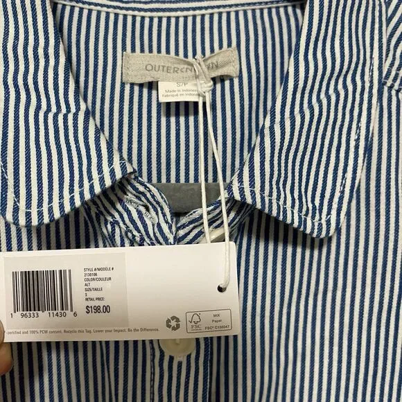 Outerknown S.E.A Suit Organic Cotton Linen Blend Striped Blue Coverall  Sz S NWT - Picture 7 of 12